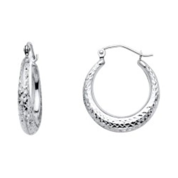 15mm Solid 14K White Gold 4mm Hoop Earrings